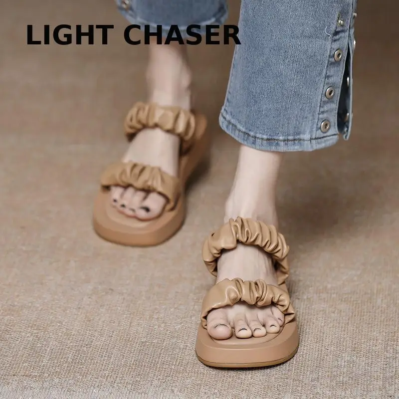 Summer Outer Wear Thick-soled Women's Slippers Flat-bottomed Simple Half-drag Muller Shoes Sandals And Slippers Women's New