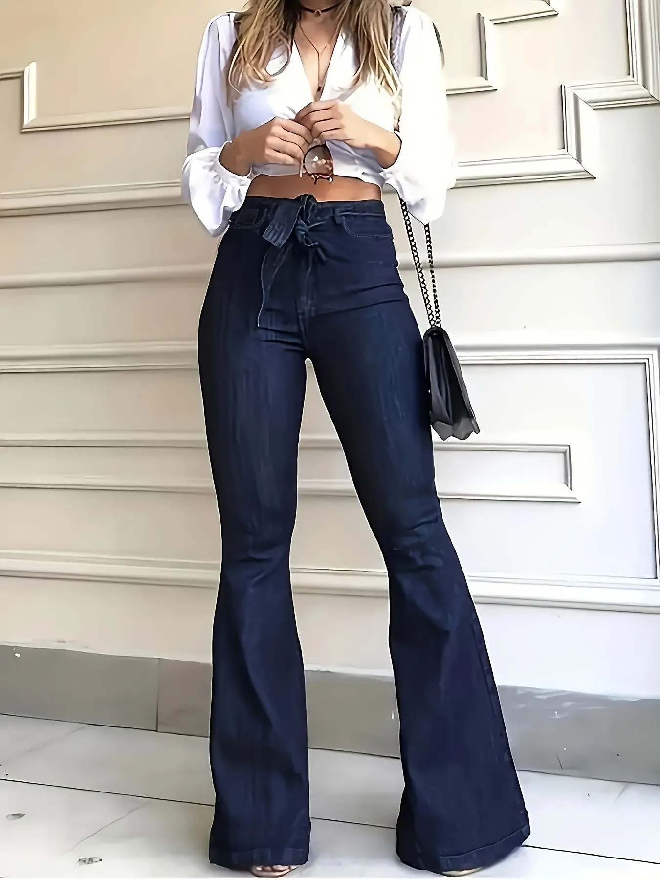 Y2k Jeans Women Jeans Trendy Elastic Waistband Flare Pants Wide Leg Trousers Stylish New Design Casual
