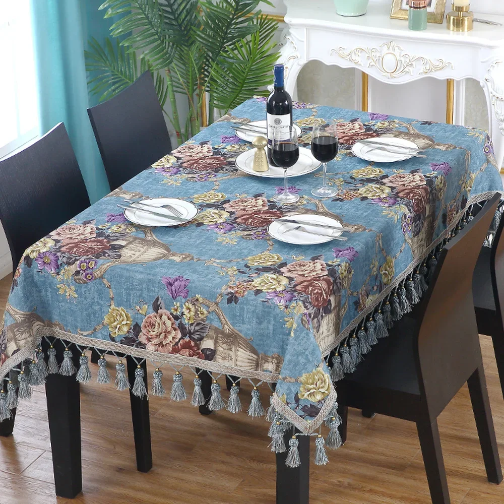 

Luxury Jacquard Table Tablecloth Lace Table Cloth Table flag Tassels Wedding Party Table Cover Advanced European Brussels Decor