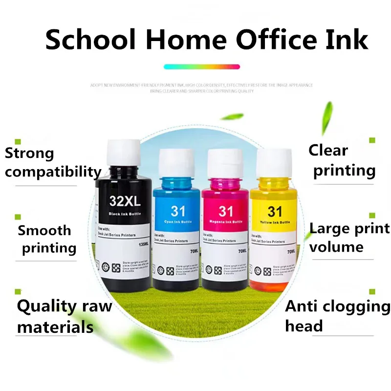 Ink Bottles Compatible With 31 32XL Refill Dye Ink Suitable For HP 7301 6001 7602 5101 7001 551 651 455 457 450 Printer Fil 4pcs