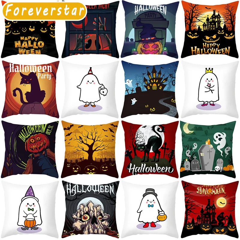 

Cushion Cover Halloween Ghost Pumpkin Demon 45x45cm Cartoon Horror Theme Home Party Sofa Decor Pillow Case Funda Cojín Cojines