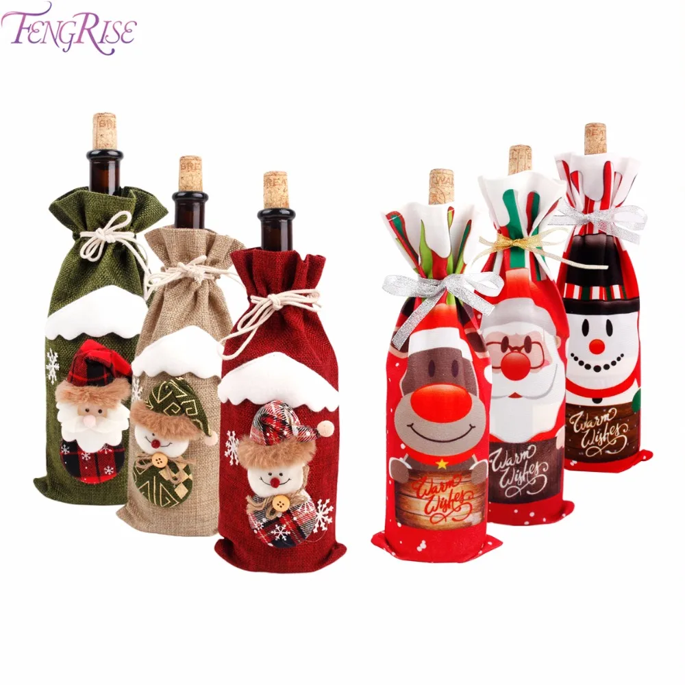 FengRise Christmas Wine Bottle Decoration Santa Claus Bottle Cover Christmas Stockings Gift Holders Xmas Tableware New Year Gift christmas stockings