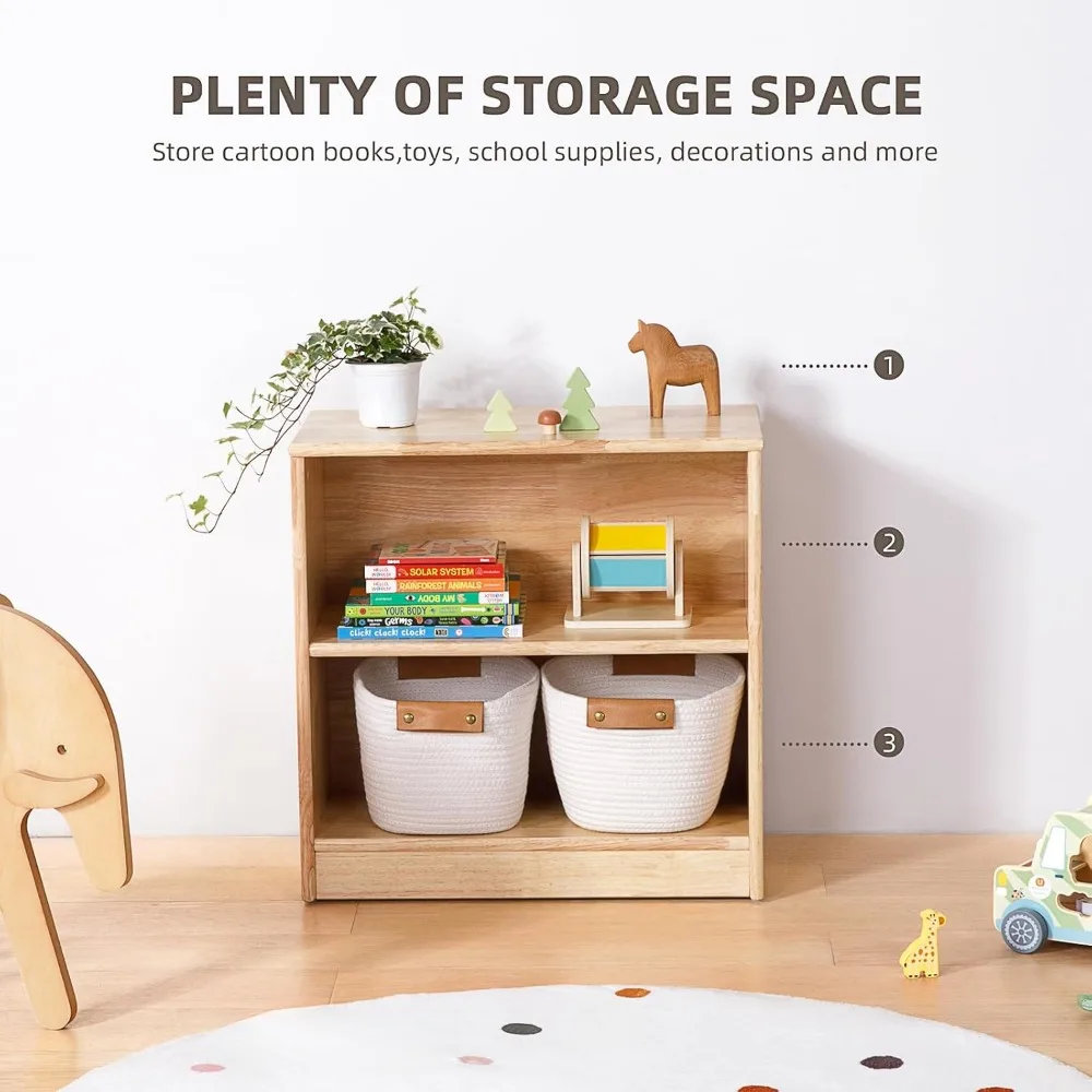 Rubber Wood Montessori Shelf and Toy Storage, 23.6" L, Compact Toddler Bookshelf , Solid Wood Storage Cabinet Shelves 4