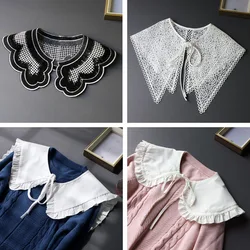 Elegant White Fake Collar Women Detachable Collars Tie Lace Neckline Neckband Lolita Doll Ruffles Fake Collar Shoulder Wrap