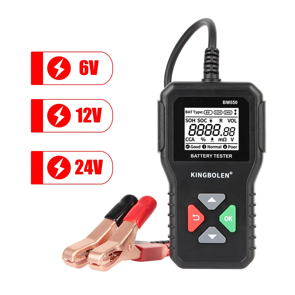 

Battery System Detect 100-2000 CCA Car Battery Tester 6V 12V 24V Black Auto Battery Analyzer Car Battery Tool BM550