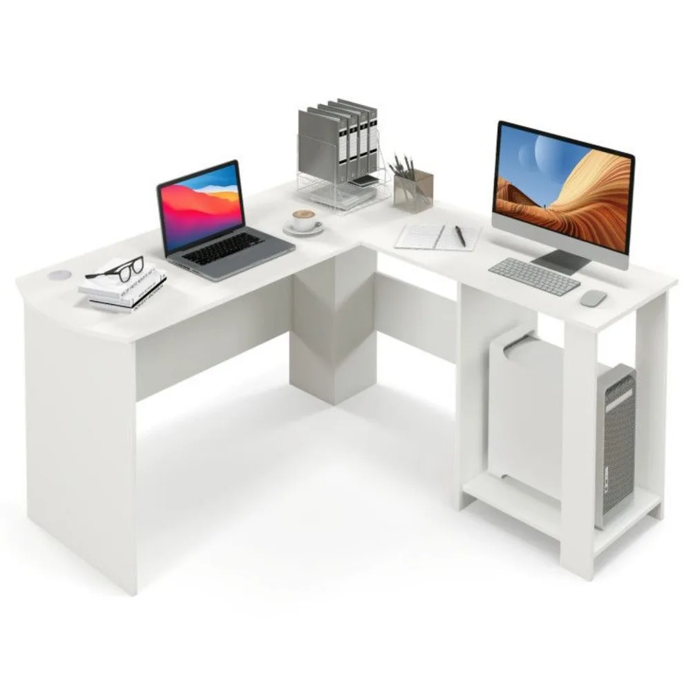 Large Modern L-shaped Computer Desk, with 2 Cable Holes and 2 Storage Shelves,Computer Desks 5
