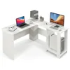 Large Modern L-shaped Computer Desk, with 2 Cable Holes and 2 Storage Shelves,Computer Desks 5