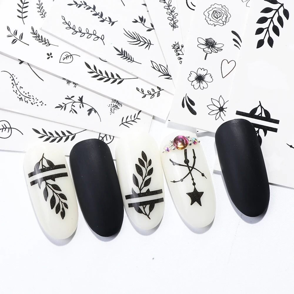 29pcs Simple Green Black Leaf Water Sticker Nail Polish Flower Flamingo Slider for Manicure Nail Art Decoration Wraps Set CH764