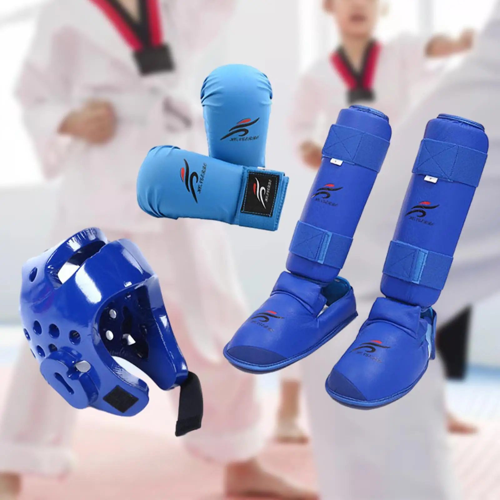 Taekwondo Sparring Gear Set Boxing Equipment Gloves with Shin Guards Footgear for Martial Arts Kickboxing Sparring Mma Grappling