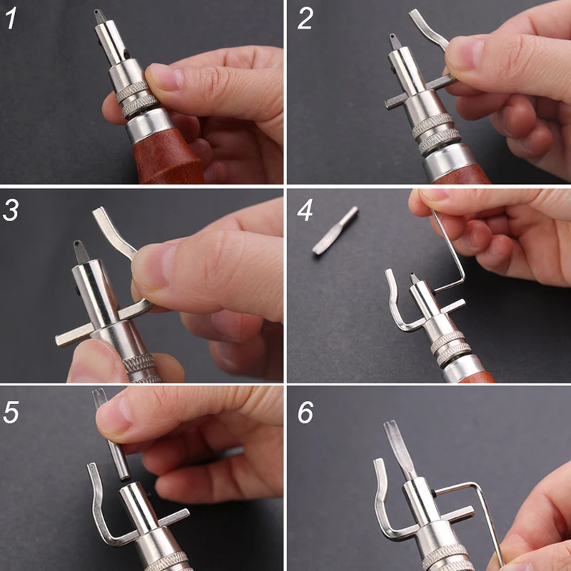 IMZAY Leather Tools Set Carving Working Stitching Tool Hole Punching Tools Round Leather Craft Tool Edge Polisher 6PCS