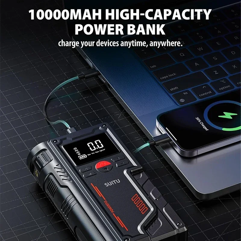 Portable Tire Inflator 12V Multi-function Car Emergency Power Jump Starter 4 In 1 Air Pump Battery Booster Device