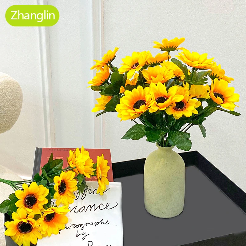 

1 bunch of artificial flowers sunflowers for home table decoration 30cm 7 heads vase yellow fake flowers wedding decor plants