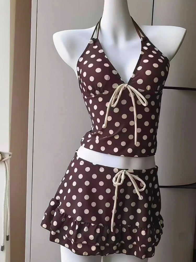 Y2k Sweet Cherry Patchwork Bikini Set Women Sexy Beach Style Polka Dot Print Vacation Pool Party Hot Girl Bodycon Spring Summer 6