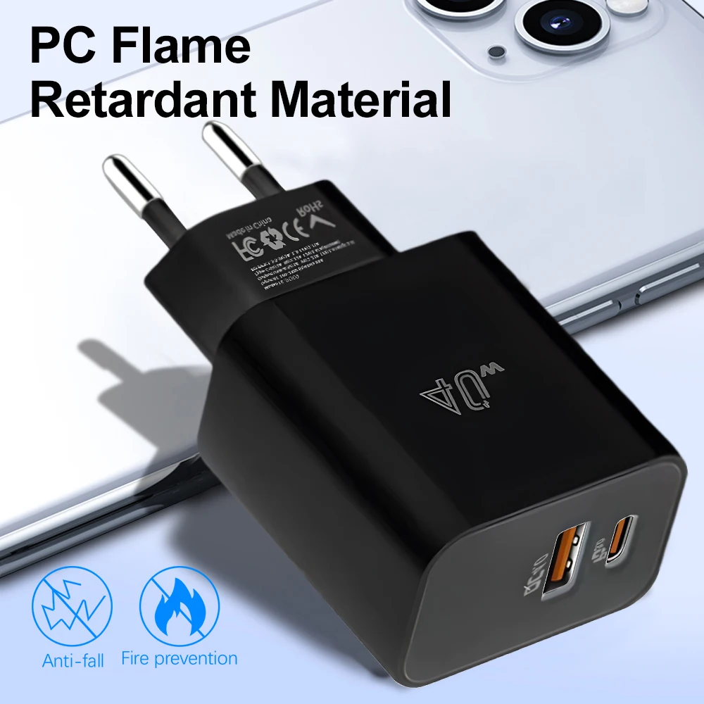 USB C Charger 40W Fast Charging Charger 2Ports Type C Mobile Phone Charger PD Power Adapter for Samsung Xiaomi for iPhone QC3.0