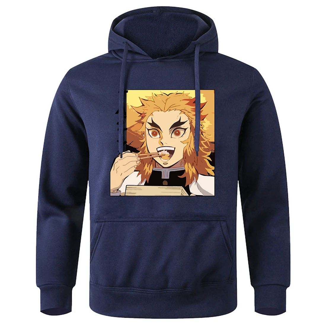 

Demon Slayer Rengoku Kyoujurou Eat Tasty Food Mens Hoody Casual Loose Sportswear Street Hooded Pullover Street Oversize Male Top