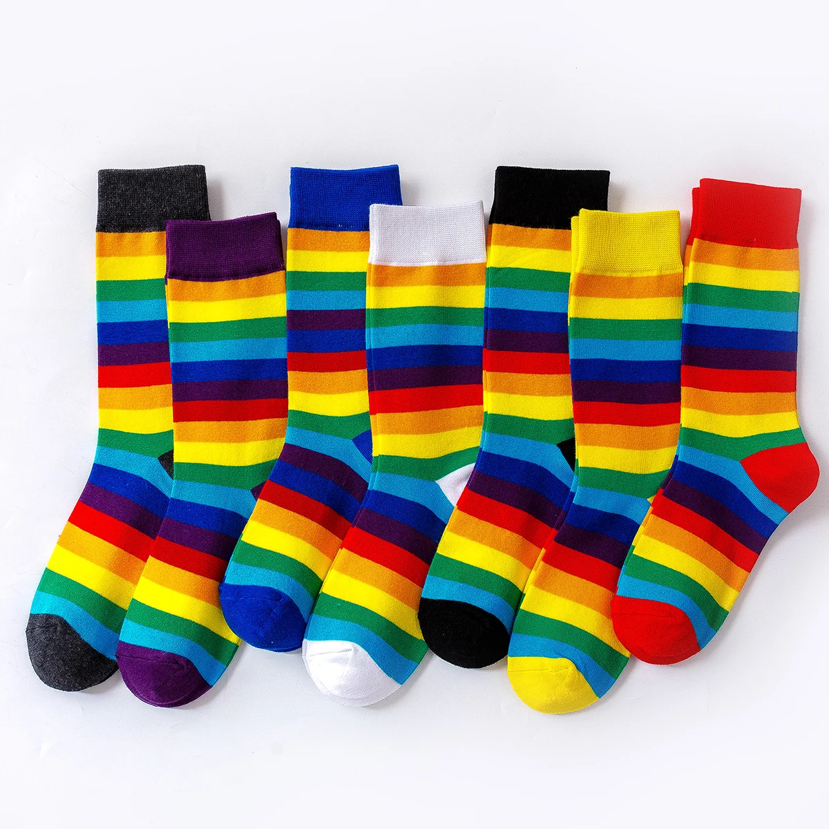 rainbow striped cotton socks comfortable breathable and odor resistant mid length socks long socks for children 1 pair kids socks