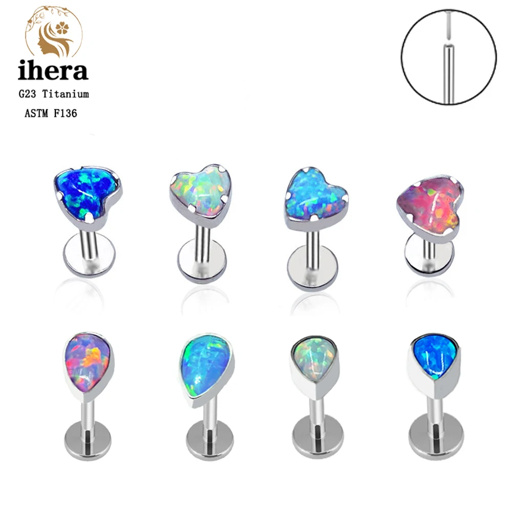 

G23 Titanium Opal Piercing Heart Stud Earrings F136 16G Nose Ring Labret Lip Studs Ear Tragus Helix Cartilage Piercing Jewelry