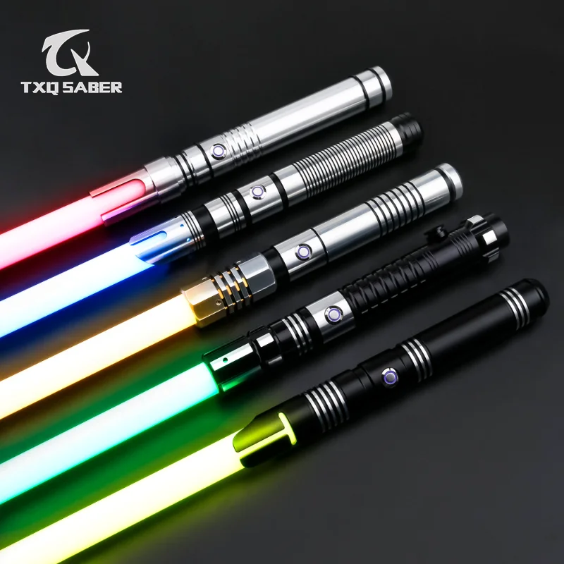 TXQSABER 헤비 듀얼링 RGB 네오 픽셀 부드러운 광선검 색상 변경, 금속 힐트 잠금 블래스터 레이저 제다이 소드, 어린이 장난감
