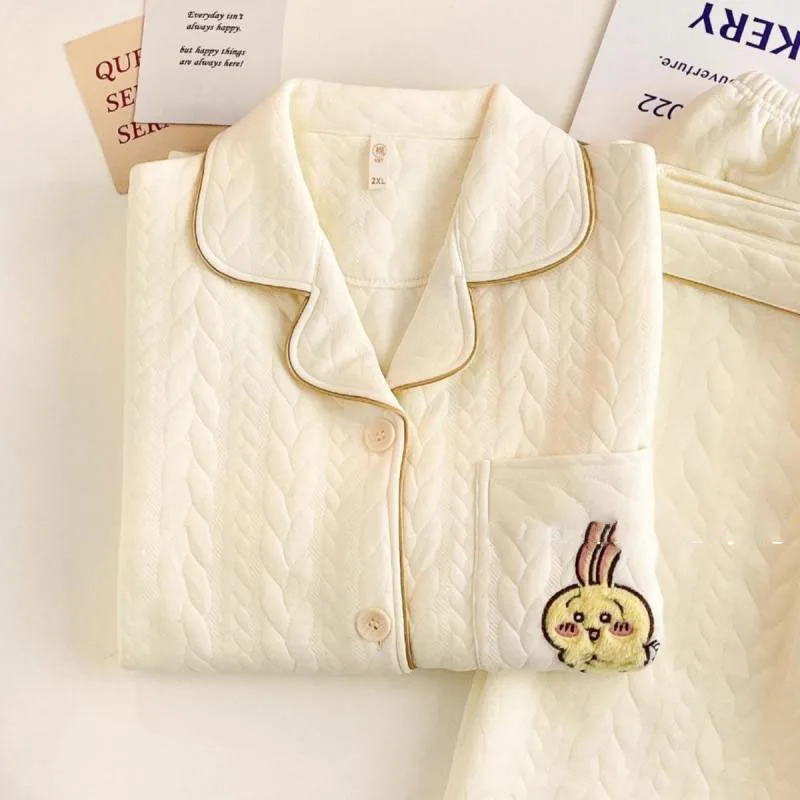 

Cartoon Chiikawa Usage Pajamas Women's Autumn/winter Long Sleeved Set Thickened Air Cotton Clip Home Clothing