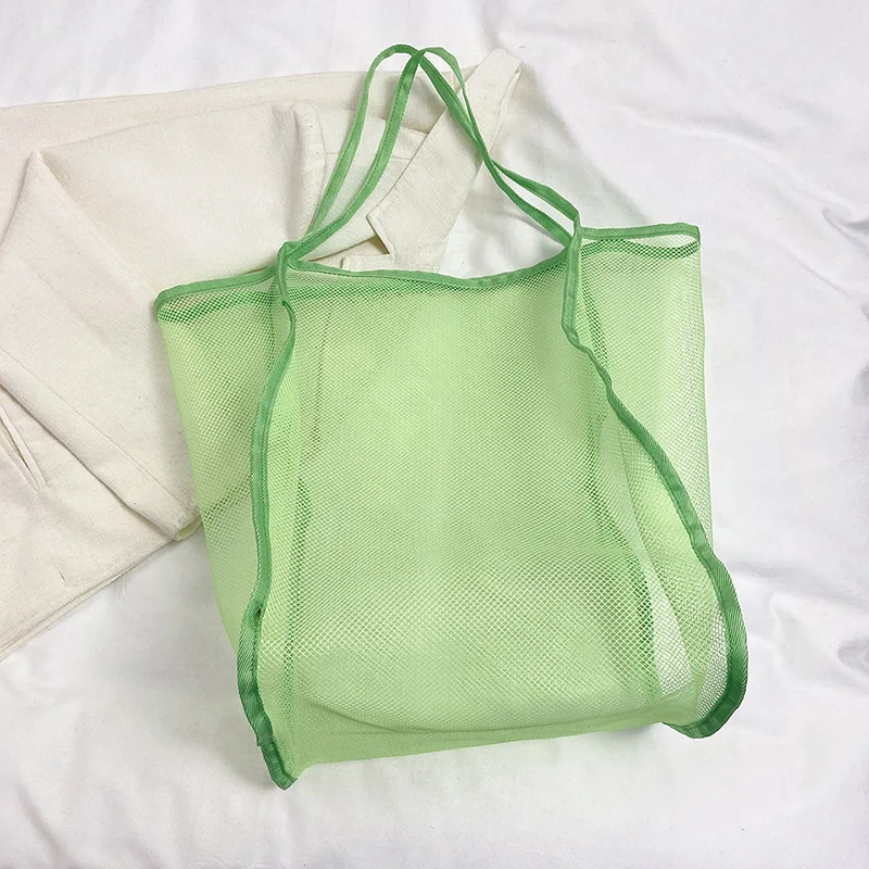 Colored Large Capacity Mesh Designer Shoulder Bag Lightweight Clear Casual Handheld Tote Storage Bag Bath Washing Organizer