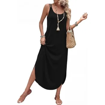 WIHOLL Summer Dresses for Women Spaghetti Strap Maxi Dress Scoop Neck Casual Boho Sundresses Beach Vacation Outfits Pockets 1