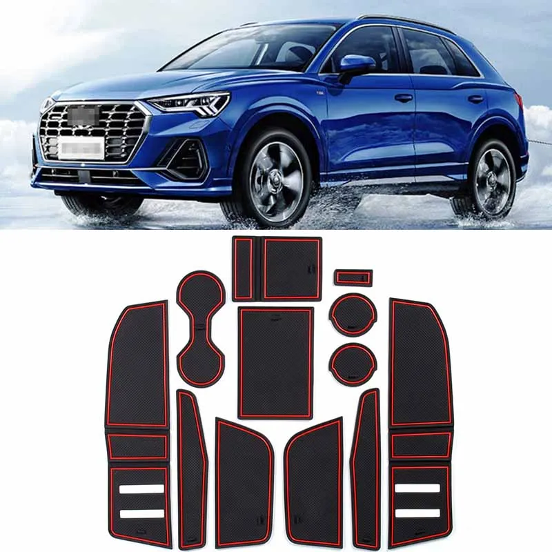 

12pcs Car PVC water cup anti-slip mat Door Slot Mats Organizer storage mat For Audi Q3 2019 Auto Accessories