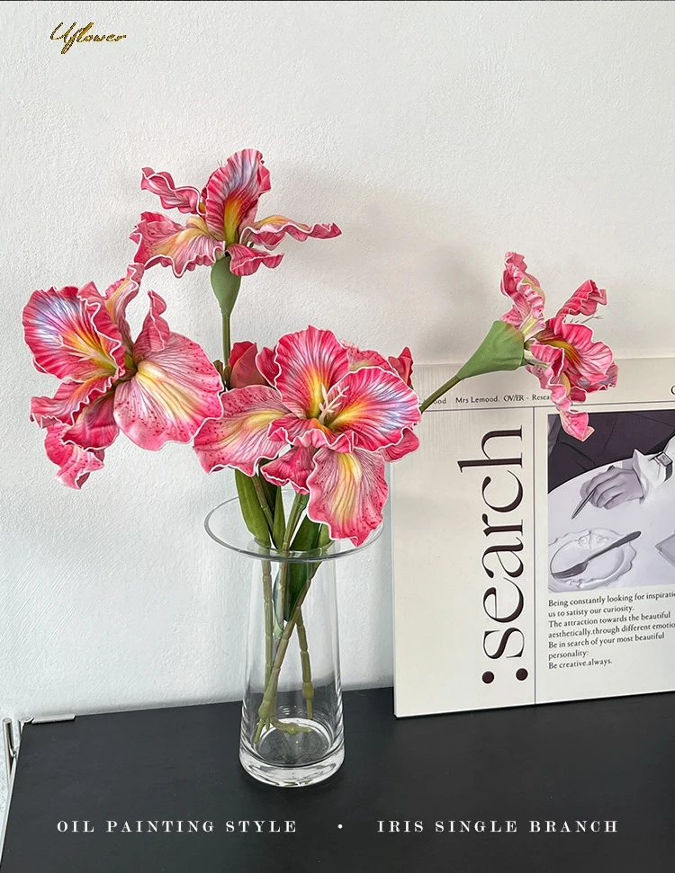 Uflower 45 cm künstliche Blume, Rosenstrauß, Iris, Alice, EVA-Gefühl, gefälschte Blume, Heim- und Hochzeitsdekoration, rosa, weiße Kamelie, Blumen-Geschenk – Detail 10