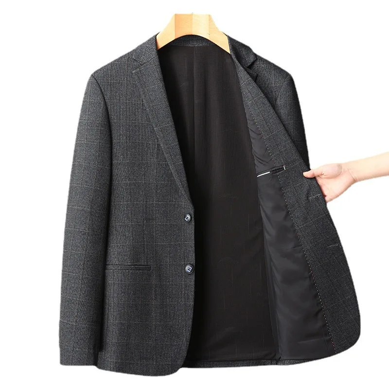 

Men's Blazer Jacket Autumn Plaid suits Jackets Slim Fit Blazers Coat Business Casual Non Ironing Overcoat Suit Outwear Tops XXXL