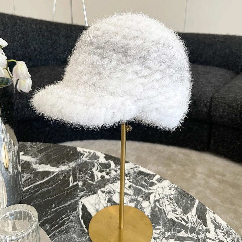 

New Winter Furry Cap Ladies Braided Mink Fur Luxury Cap Thickened Warm Large Stretch Winter Travel Fur Hat