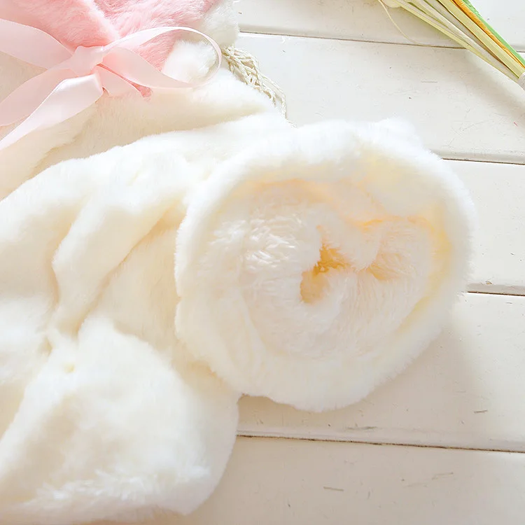 Winter Children's Cloak Female Baby Rabbit Ear Hat Cloak Mao Sweater Coat Girl's Two tone Imitation Fur Shawl