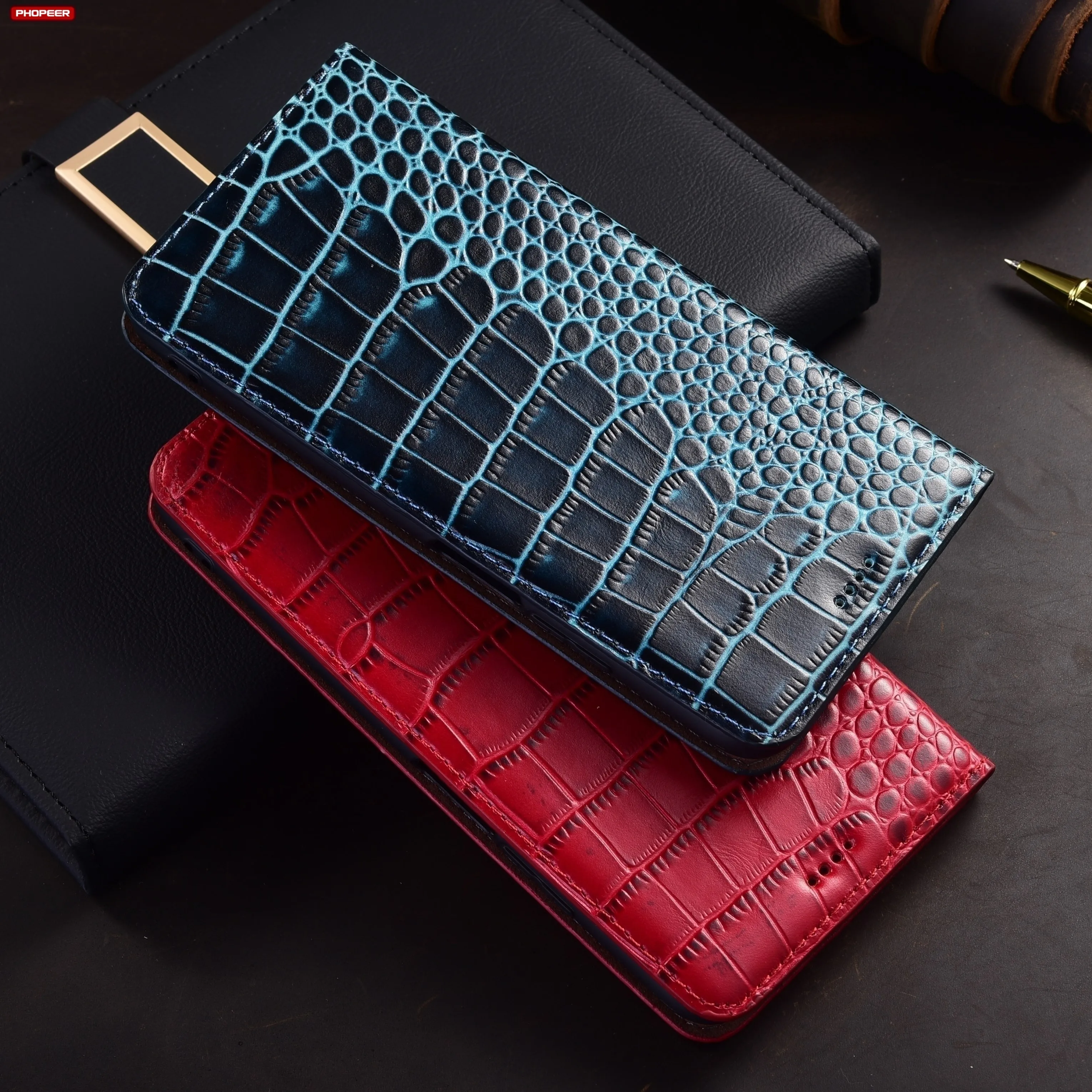 Genuine Leather Magnetic Wallet Cover