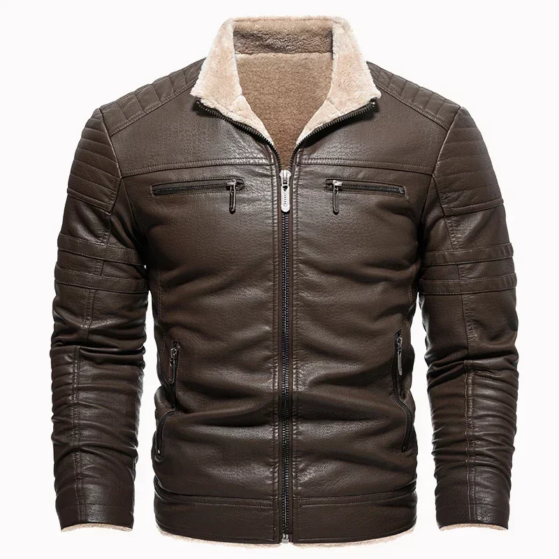 

Military Bomber Tactical Leather Jackets Mens Outwear Fleece Fur Collar Windbreaker Pu Jacket Men Thick Warm Cashmere Coat