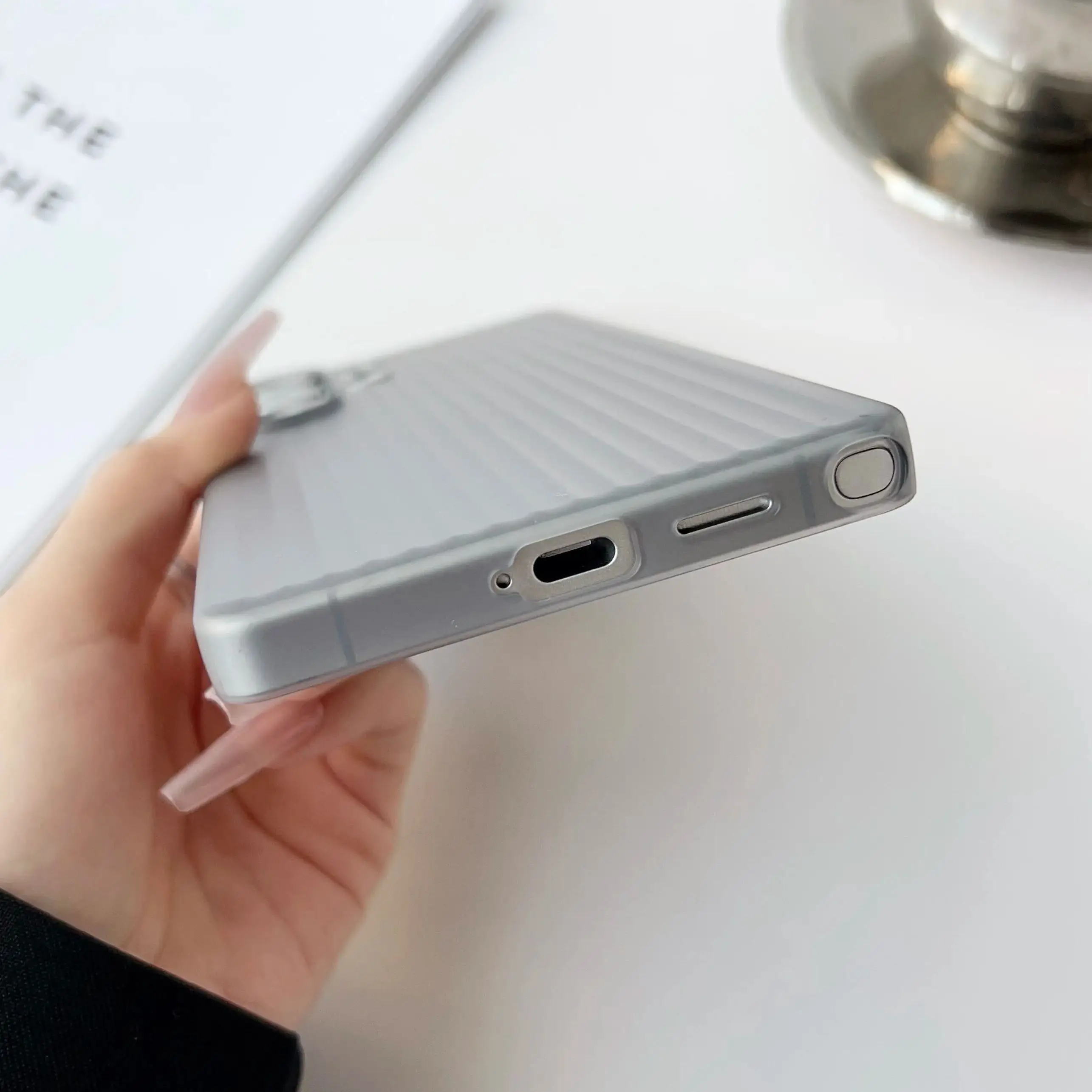 Matte Slim HD Clear Corrugated Pattern Shockproof Ultra-Thin Phone Case with Stripes Design