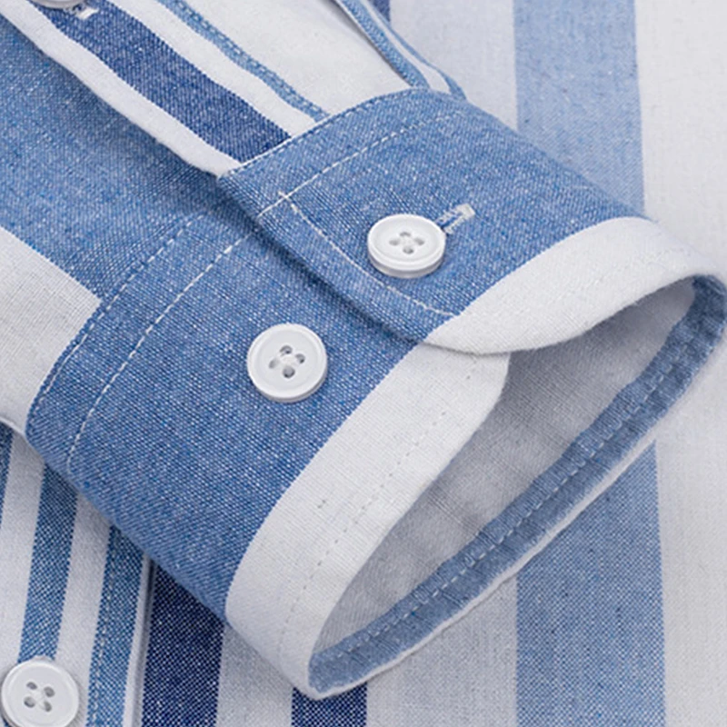 7XL Spring and Autumn Quality Oxford Spin Long Sleeve Men's Shirt Striped Cotton Oxford Spin Slim Fit Casual No Iron Breathable