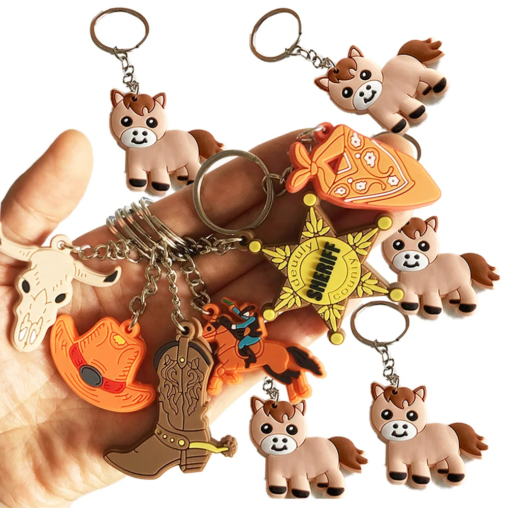 

6Pcs Farm Animal Party Little Pony Keychains Gift Bags Cowboy Gift Kids Birthday Horse Baby Shower Goodie Bag Fillers
