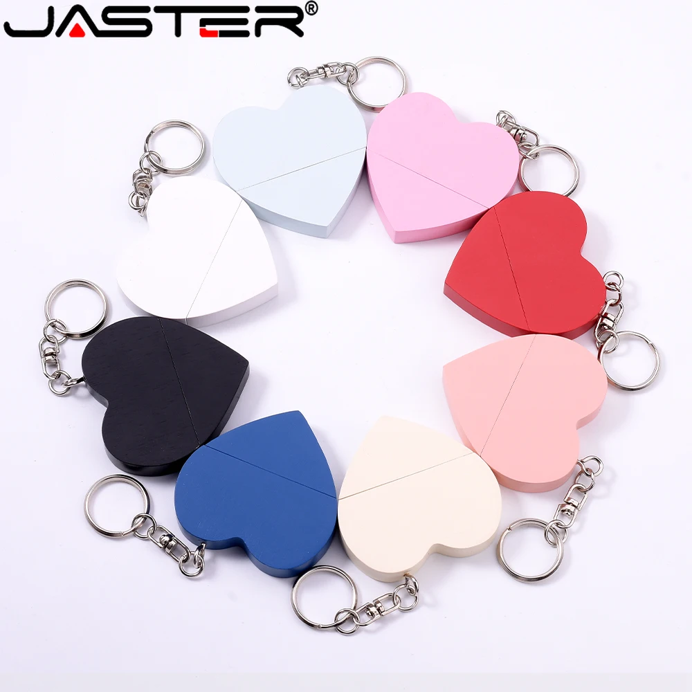 

JASTER Wooden heart-shaped USB 2.0 Flash Drive 128GB Free custom logo Fashion Pen drive 64GB Multicolor 32GB Memory stick U disk