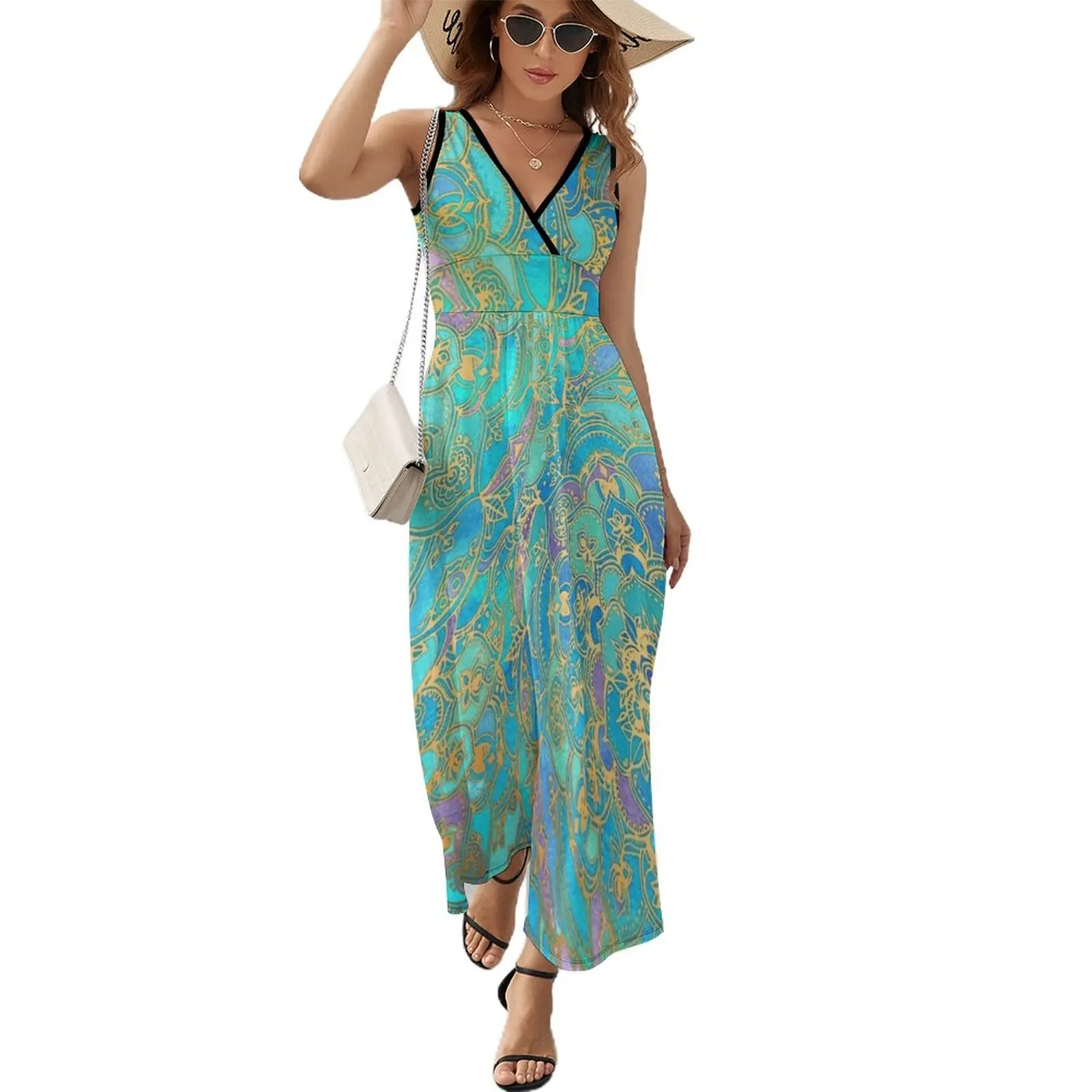 

Sapphire & Jade Stained Glass Mandalas Sleeveless Dress women formal occasion dresses Evening dresses