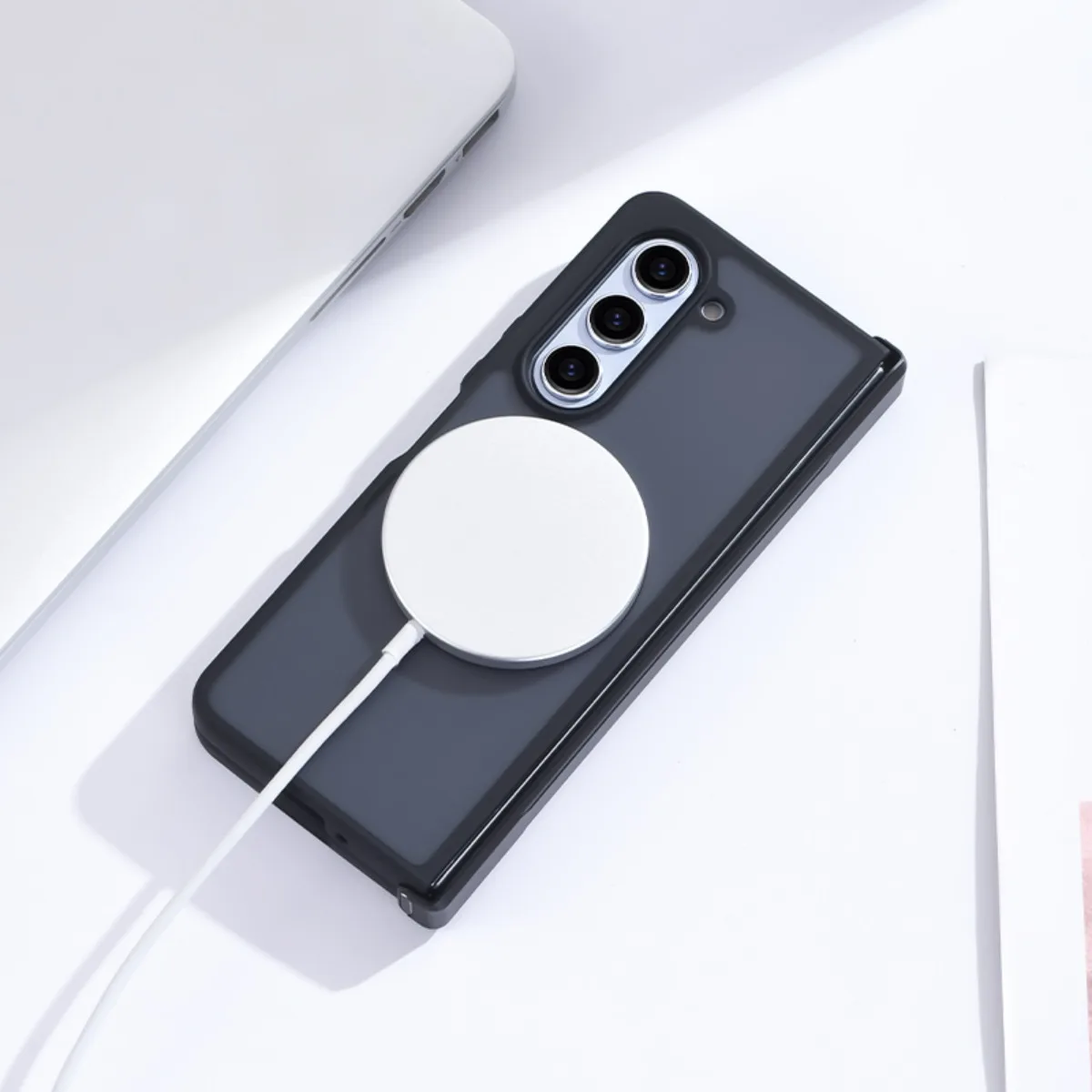 For Samsung Galaxy Z Fold 5 4 Magsafe Case Skin Friendly Matte Soft Silicone Folding Hinge Magnetic Wireless Charging Back Cover