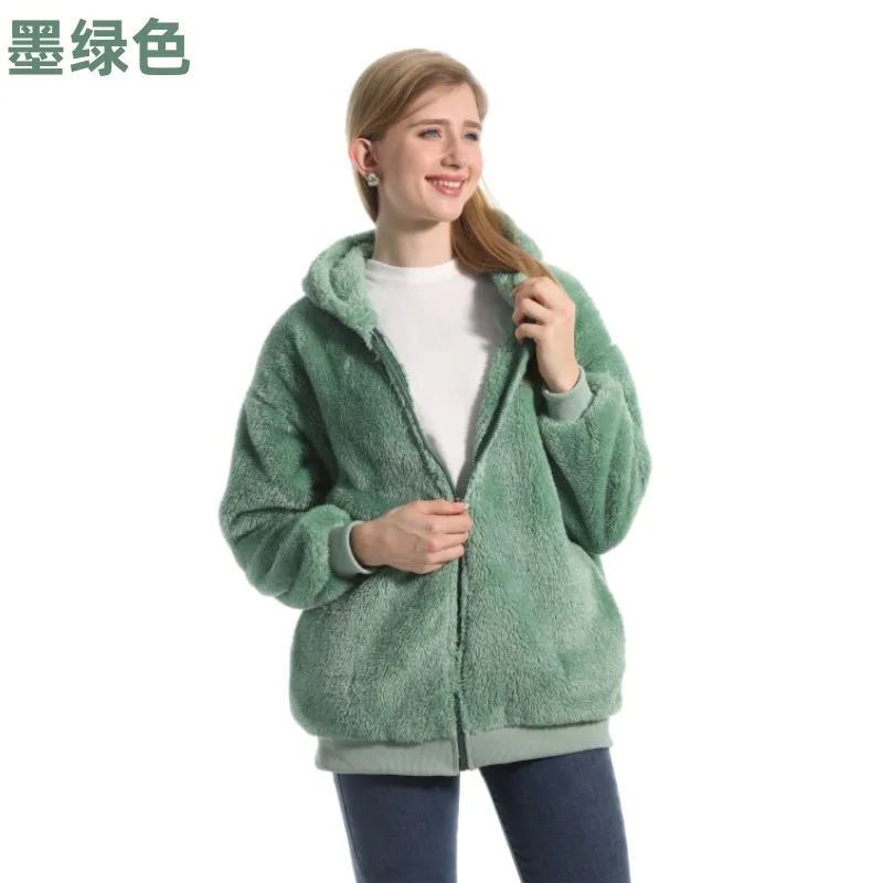 Winter Hoodie Unisex Polyester Fleece Warm Coat Top Thicken Velvet Sherpa Clothing Solid Funny Print Teddy Coat