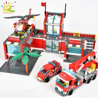 HUIQIBAO 756pcs Fire Station Model Building Blocks Truck Helicopter Firefighter Bricks City Educational Toys For Children Gift 1