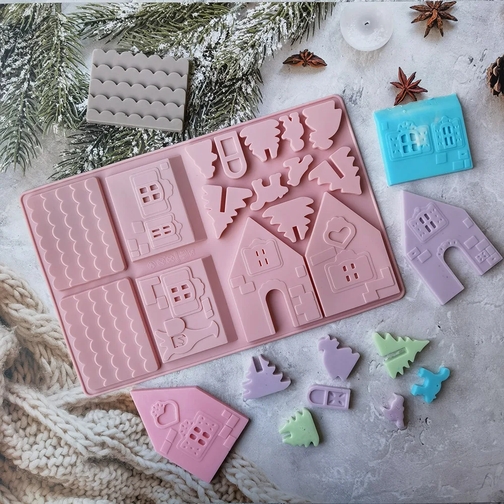 1PCS Christams Gingerbread House Silicone Mold Kit Navidad Chocolate Bakeware Handmade 3D Cookie