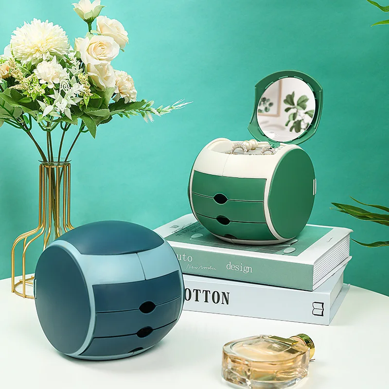 

Новый ящик для хранения ювелирных изделий с зеркалом, Настольный косметический чехол, пыленепроницаемый ящик-органайзер для ожерелья, серег, кольца