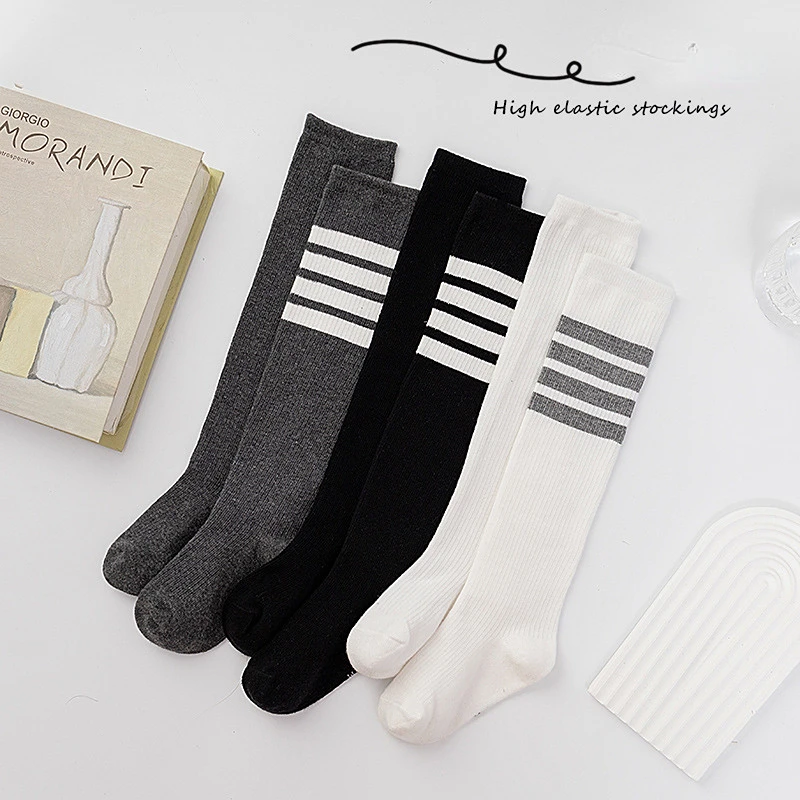 Knee High Socks for Girls Korean Kids Children Cotton Stockings Stripe Fashion Socks for Teens Students Socks 1-8years Old