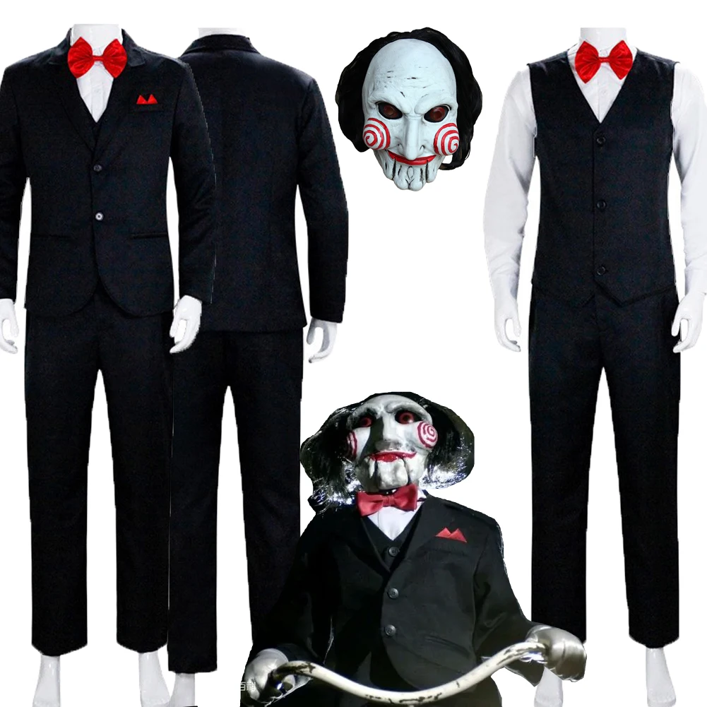 thumbnail image 2 of Disfraz de Saw Cos Jigsaw Killer para adultos, disfraz de Cosplay, uniforme de fantasía, máscara, traje de carnaval de Halloween, accesorios para hombres, juego de rol, 2 of 5