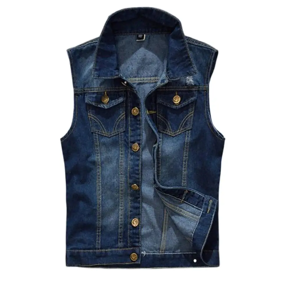 

New Men's Gilet Denim Vest Ripped Jean 6XL Denim Vest Jacket Coats Waistcoat Men Sleeveless Jacket Male TankMens Jacket