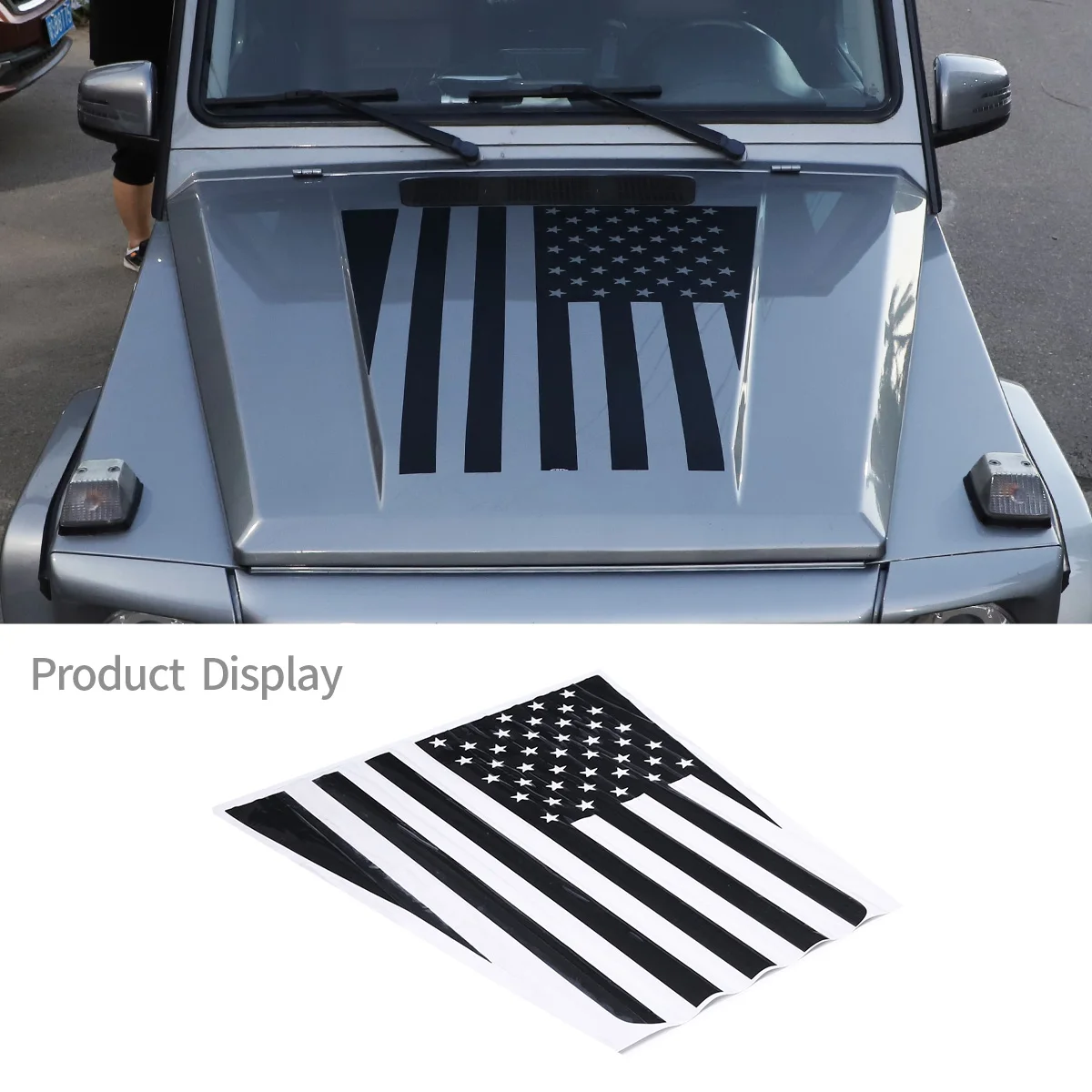 

For Mercedes Benz G Class W463 2007-2018 PVC Black Car Front Engine Hood Trim Stickers Pull flower film Car Accessories