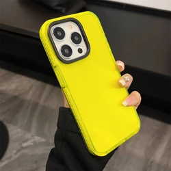 Vibrant Neon Transparent Shockproof Phone Case with Soft Silicone Bumper - iPhone 14 (Fluorescent Yellow)