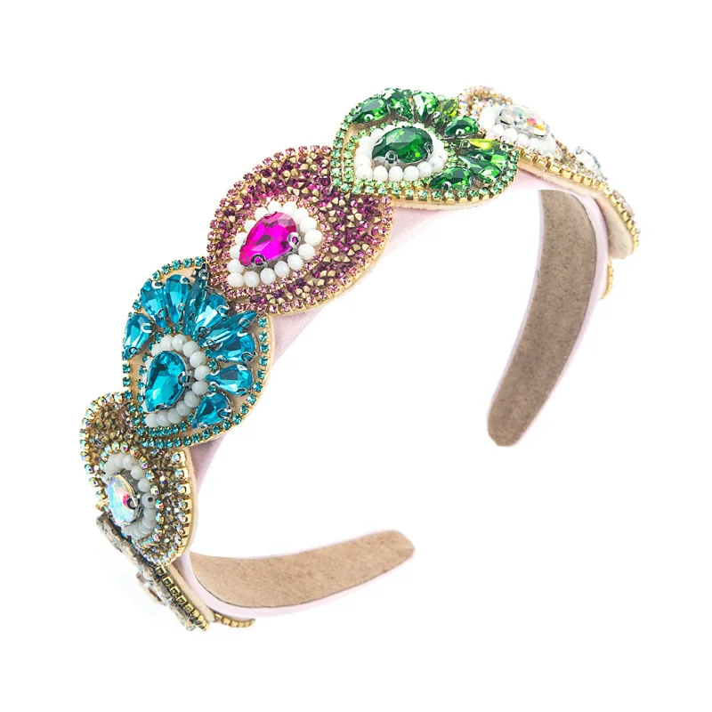 

Lovely Peacock Style Crystals Headband European Palace Baroque Hair Jewelry Glass Diamonds Hairband Crown for Evening Party