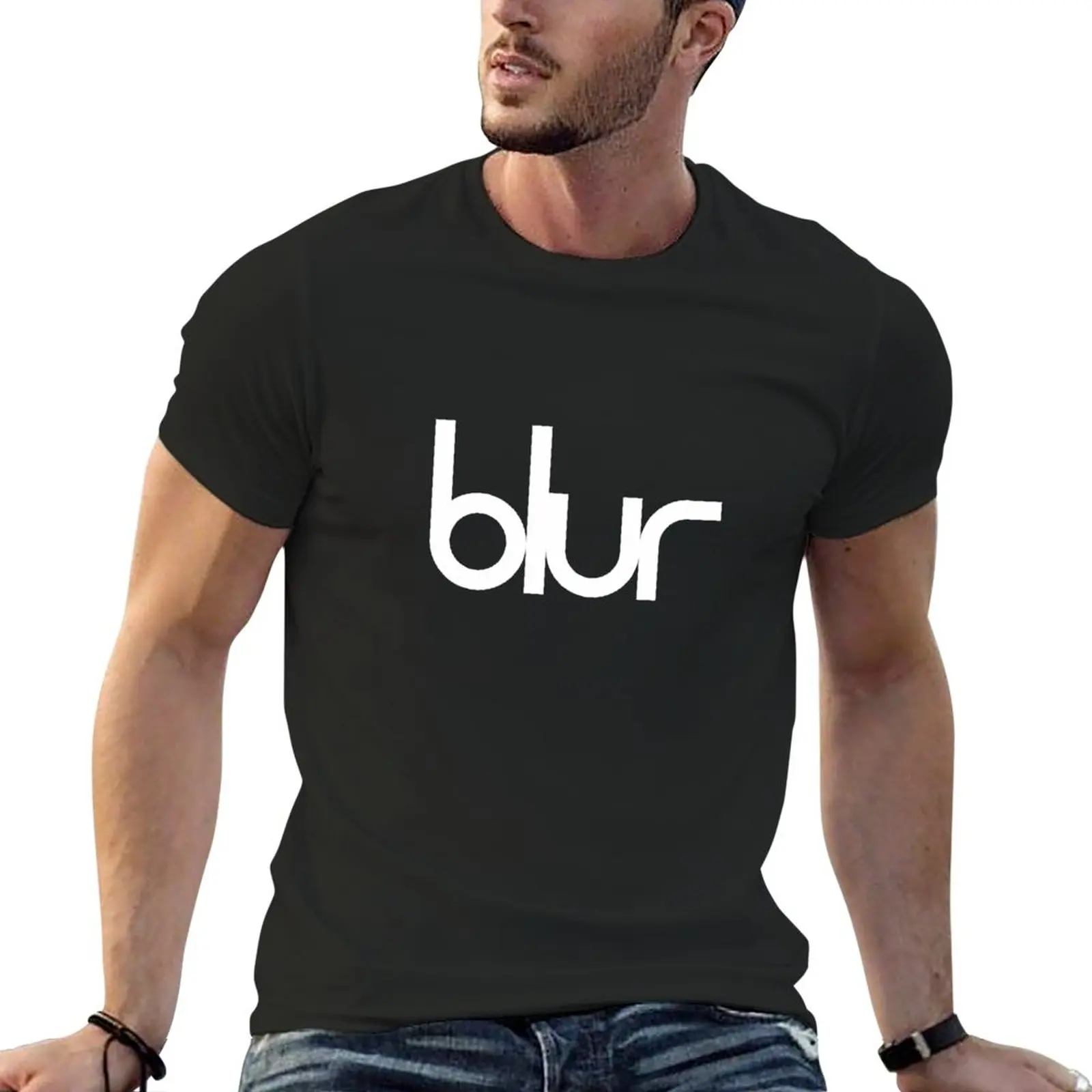 

New Vintage White-Blurs-Stickers T-Shirt oversized t shirts kawaii clothes Short sleeve mens t shirt graphic