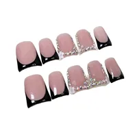 10pcs Handmade Press on Nails Short White French Duckbilled Fake Nail Tips Wearable Rhinestone Flower Design False Nails 6